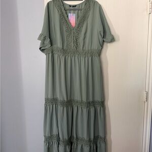 BloomChic Sage Green Lace Maxi Dress